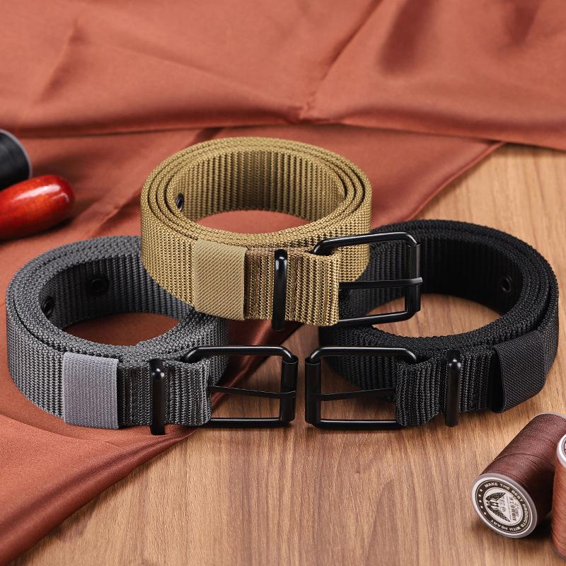 Leatherwork Eyelets - Herenriem van poreus canvas met gesp,