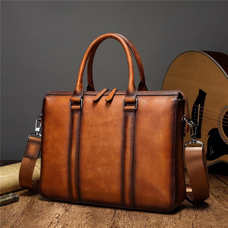 Leather Work Bag Men - YETTIES Business Aktetas van Volnerfleer |