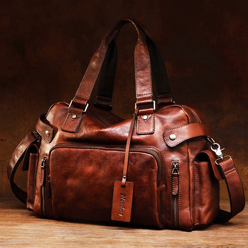 Leather Work Bag Men - Vintage plantaardig gelooid leer gum herentas,