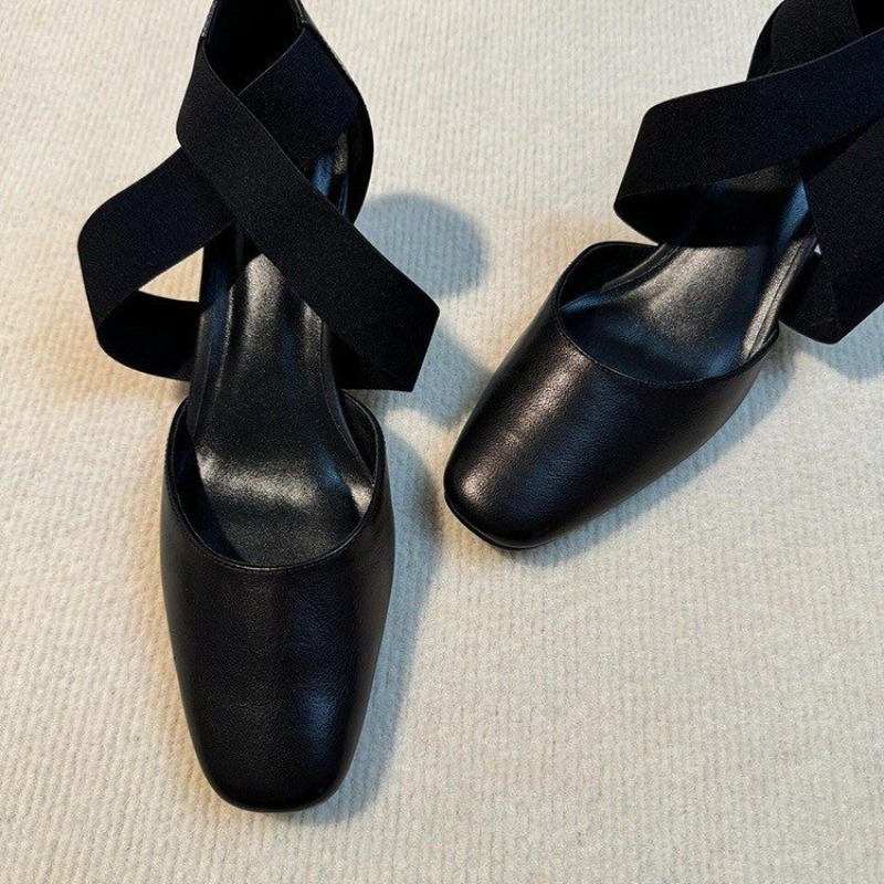 Leather Work Outfit - Dames sandalen met kruisbandjes, blokhak, leren