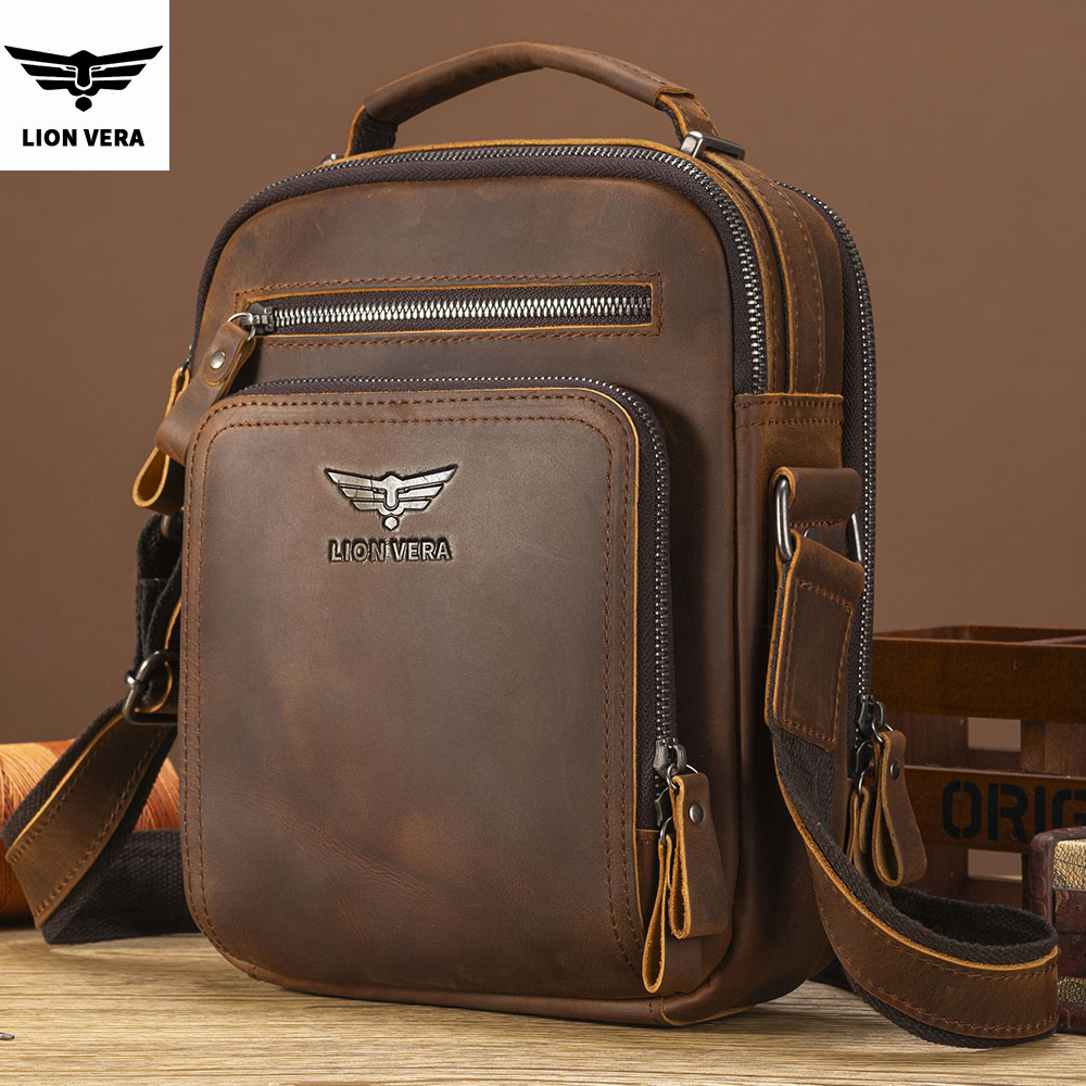 Leather Work Bag Men - LION VERA Schoudertas voor heren Crazy