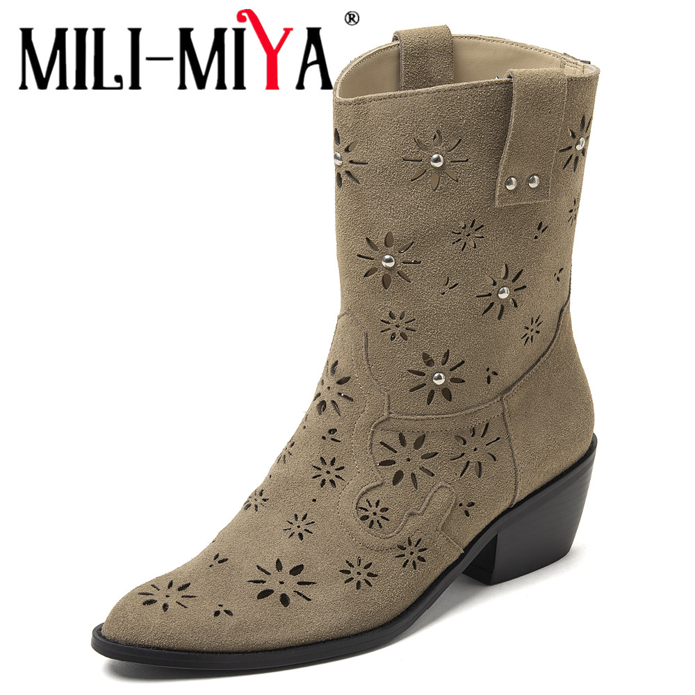 Leather Work Outfit - MILI-MIYA 2026 Dames Western Cowboy Enkellaarzen