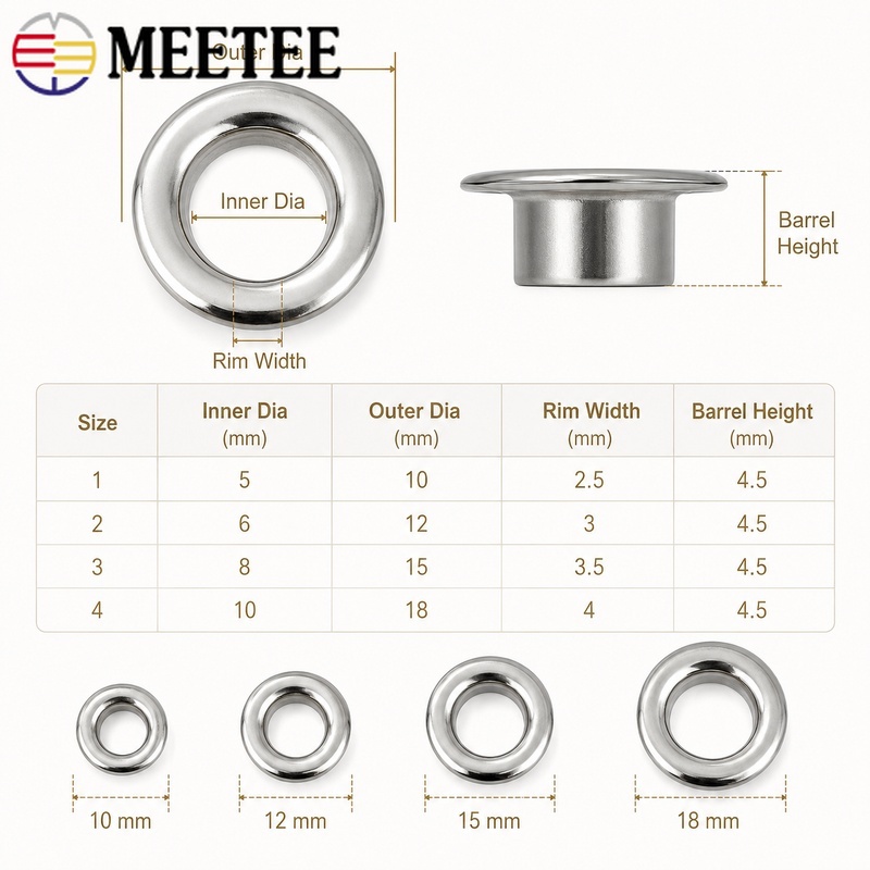 100 Sets Meetee 4/5/8/10/12mm  - Leatherwork Eyelets recensie en prijs