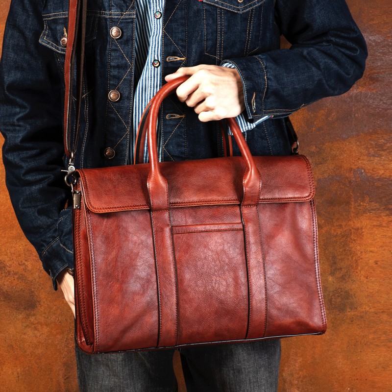 Plantaardig gelooid leren hand - Leather Work Bag Men recensie en prijs